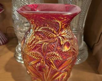 Fenton Ruby Marigold Carnival Orchid Vase
