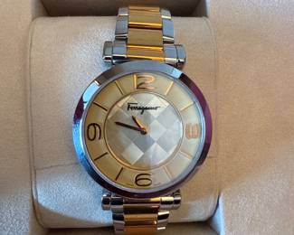 Salvatore Ferragamo Gancino Deco Gold & Silver Watch 