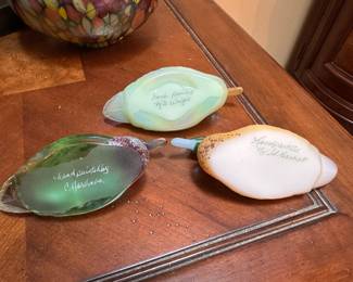 Fenton Glass Hand Painted Iridescent Mallard Duck Figurines