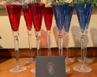 Waterford Crystal Lismore "Crimson" and "Jewels" Fluted Champagne Glasses