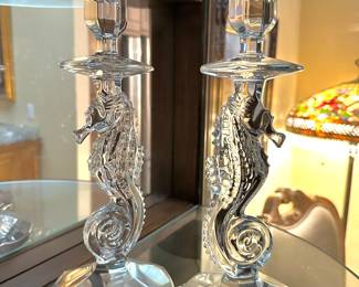 Pair of Waterford Crystal Seahorse Candlestick Holders