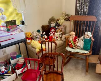 Antique screen, lounge chair and children’s chair