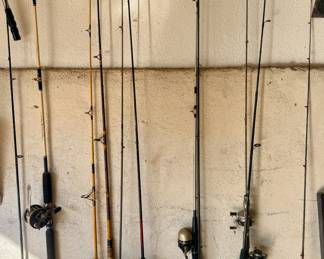 Vintage fishing poles and fishing tackle