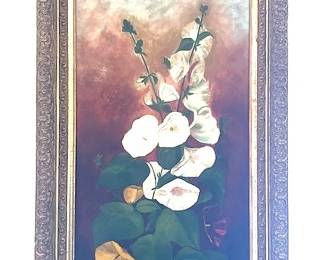 Early 20th C Oil on Artist Board Floral in Period Frame