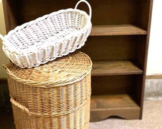 Wicker Baskets & Wooden Book Shelf