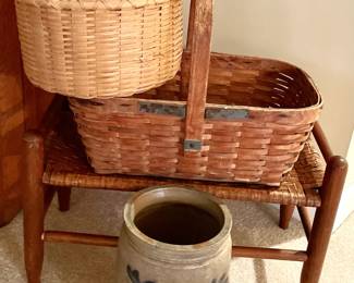 Antique Baskets and Foot Stool