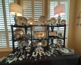 Sterling service pieces and gorgeous Asian porcelain lamps