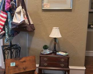 Totes, small side tables, decor and vintage wooden box