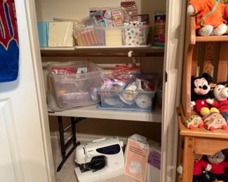 Sewing machine, craft ribbons, gift bags and craft supplies