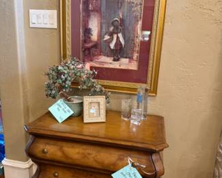 Vintage Jade Glass Bonsi, wall art and side chest