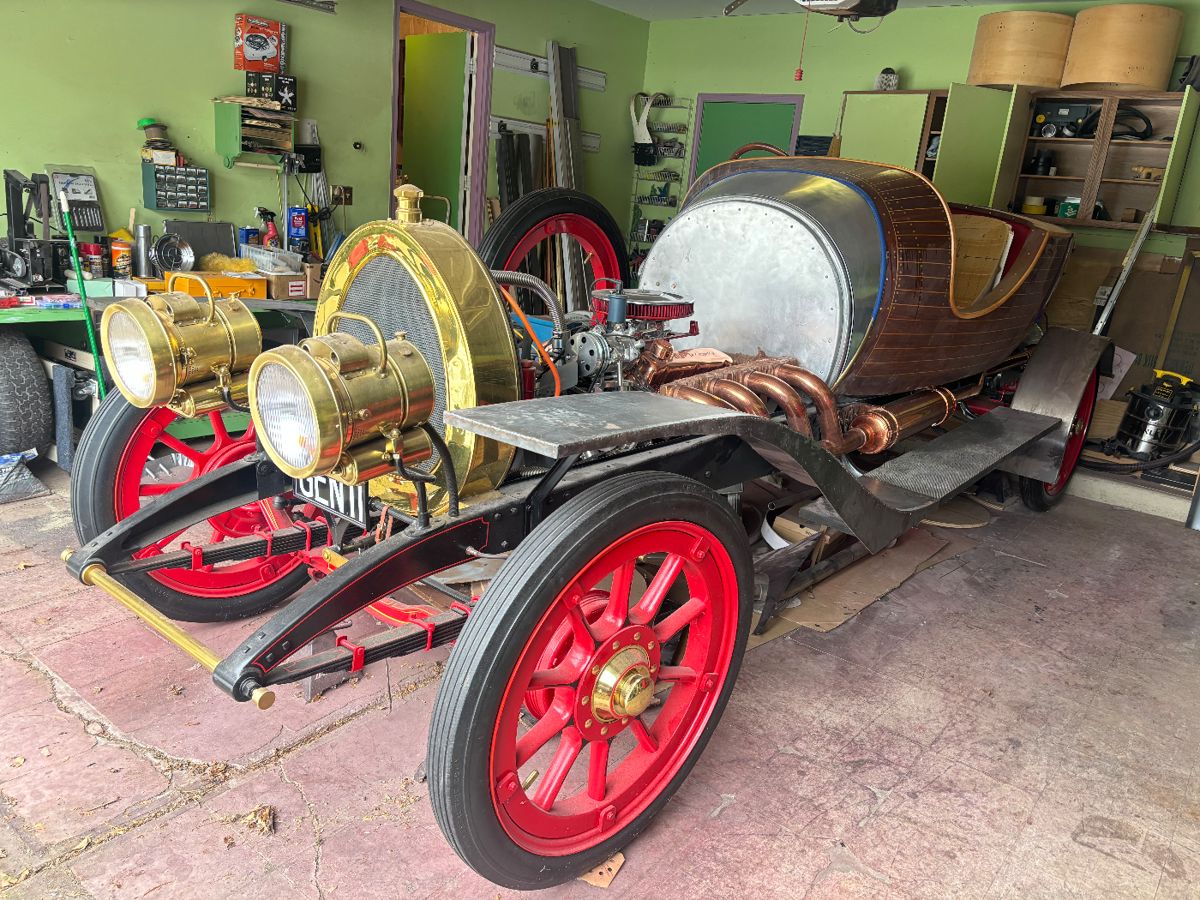 Partially assembled replica of the iconic movie car Chitty Chitty Bang Bang