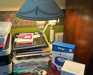 Google home, charge hub, safety glasses, printer paper