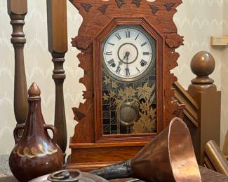 Antique clock, funnel, vase