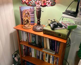 Stained glass lamp, folding book case, Xbox 360 Halo Edition with games