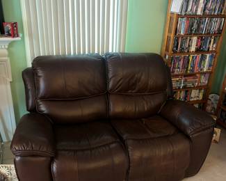Leather reclining love seat sofa
