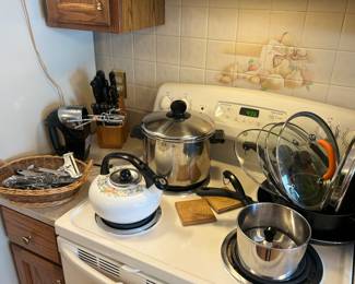 Pots, pans, mixer, knives