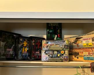 Marvel Legends action figures, the musters coach and dragula, Aurora plane models