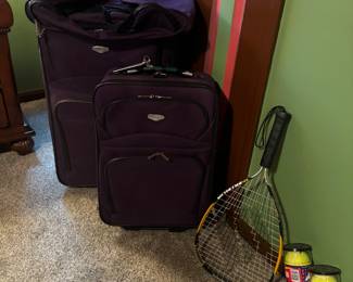 Luggage, tennis equipment