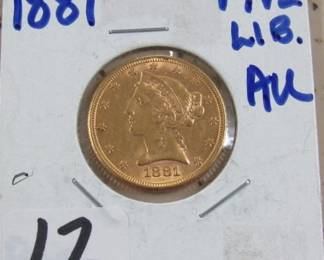 1881 Gold $5.00 Coin