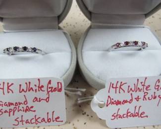 14K Sapphire & Ruby Diamond Stackable Rings
