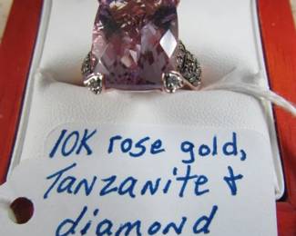 10K Rose Gold, Tanzanite & Diamond Ring
