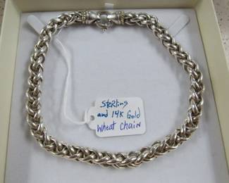 Sterling & 14K Gold Wheat Chain
