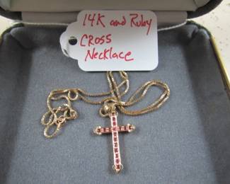 14K Gold & Ruby Cross Necklace