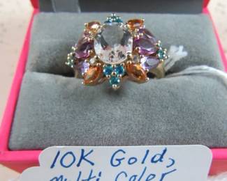 10K Gold, Multi Color Gem Stone Ring