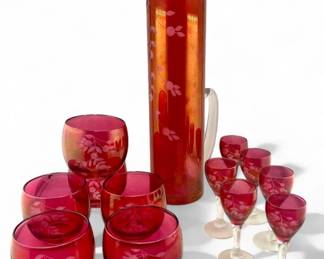 Lot # : 477a - Mid Century 13pc etched ruby flash cocktail
