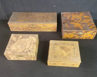 Lot # : 374 - Four vintage carved wood boxes
