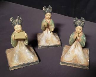 Lot # : 468 - Group of 3 Asian figural clay women musicians
