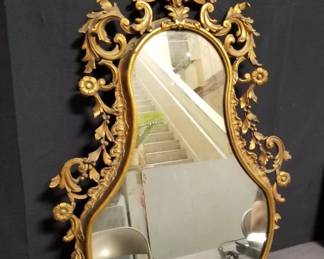 Lot # : 77 - Vintage composite & wood gilt wall mirror as is
