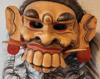 Lot # : 420d - Vintage hand carved wood Bali wearable spirit mask
