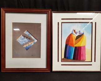 Lot # : 309 - Pair of signed mixed media south-west style
