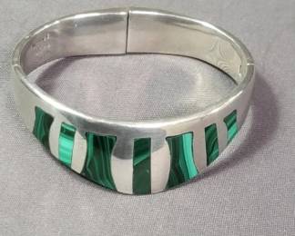 Lot # : 84 - Mexican sterling silver & malachite hinged
