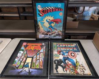 Lot # : 354a - Three framed Marvel / DC comic book pop art
