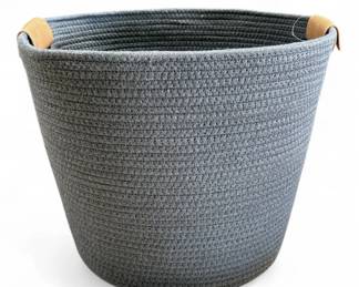 Lot # : 378a - New coil woven rope basket with leather handles
