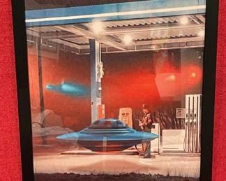 Lot # : 456v - Framed Sci-fi UFO print on giclée
