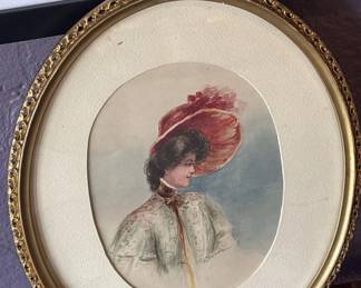 Lot # : 500m - Signed antique portrait watercolor painting
