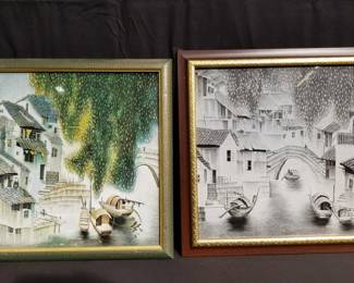 Lot # : 320 - Pair of etched slate plaques
