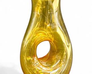 Lot # : 366a - Vintage yellow hand-blown art glass pitcher
