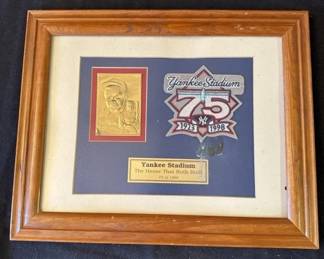 Lot # : 458z - Framed Babe Ruth Yankee Stadium patch & card
