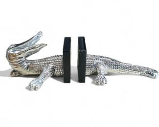 Lot # : 357a - Silver alligator composite bookends
