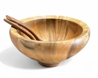 Lot # : 362a - Vintage Nambé wooden salad bowl & forks
