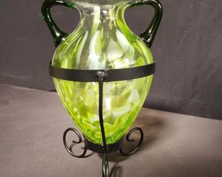 Lot # : 458 - Vintage murano style vase W/metal stand
