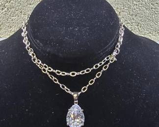 Lot # : 29 - Sterling silver necklace with large CZ clear
