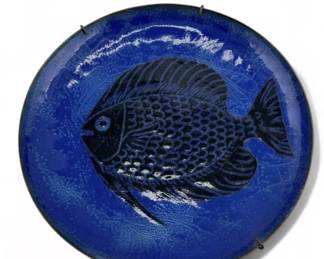 Lot # : 269a - Mid Century signed enamel fish plate
