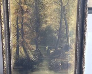 Lot # : 730m - Antique swan painting
