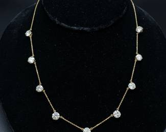 9 Carat Diamond Dangle Station Necklace in 14k Yellow Gold