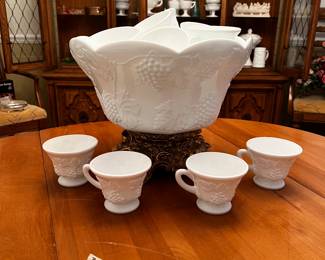 Milk glass punch bowl with stand